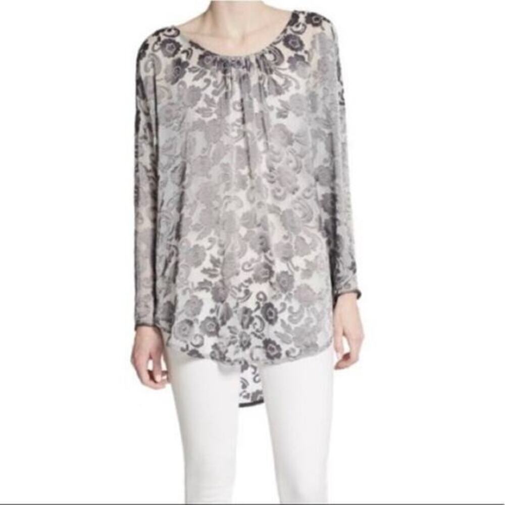 NWT Calypso St Barth S | Pewter Gray Silk Blend Floral Burnout Carmelo Tunic Top